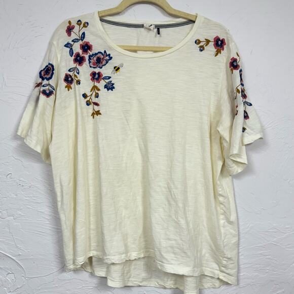 Akemi & Kin Anthropologie Cream Floral Embroidered Boho Short Sleeve Blouse M - Picture 1 of 8